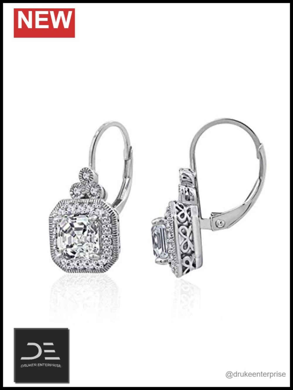 Platinum-Plated Sterling Silver Cubic Zirconia Antique Drop Earrings
